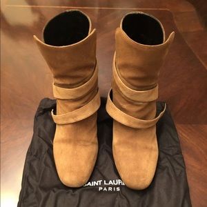 Saint Laurent 90mm Buckled Suede Ankle Boots